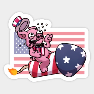 Pig On Firework Eating Popcorn Sticker